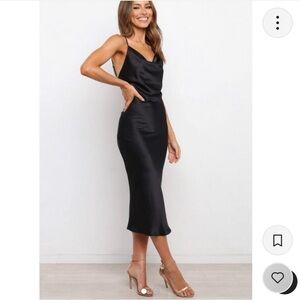 Petal & Pup Black Satin Midi Dress